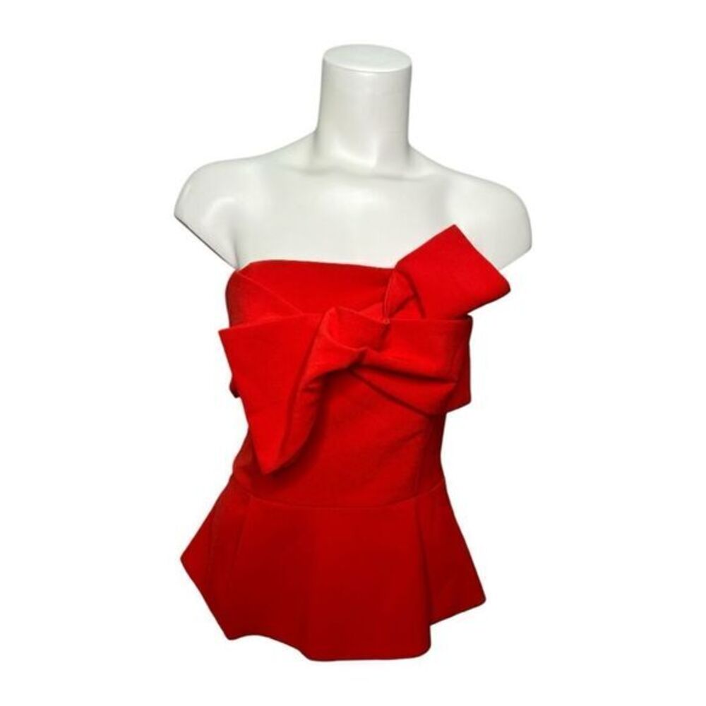 Adelyn Rae Red Strapless Peplum Top Bow‎ sz Small